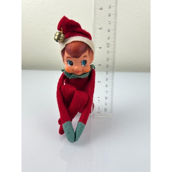 Vintage Rubber Face Knee Hugger Elf Figure Christmas Holiday Blue Eyes Bell READ - Picture 13 of 13
